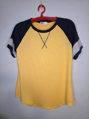 Adibosy Yellow & Black Short Sleeve Womens Crewneck Tee Shirt Size Large NWT